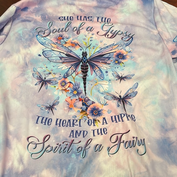 Tops - Size Large pink purple tye-dye sweatshirt Dragonfly